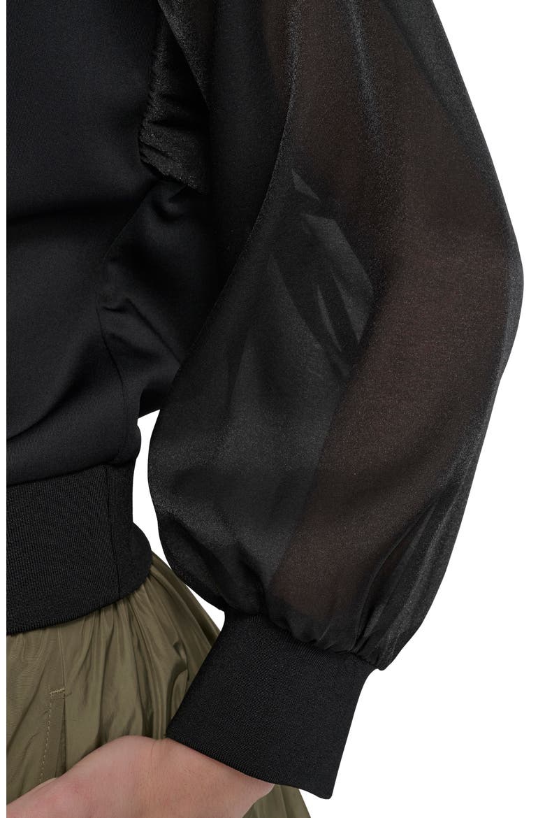 Organza Sleeve Crop Hoodie, Alternate, color, BLACK