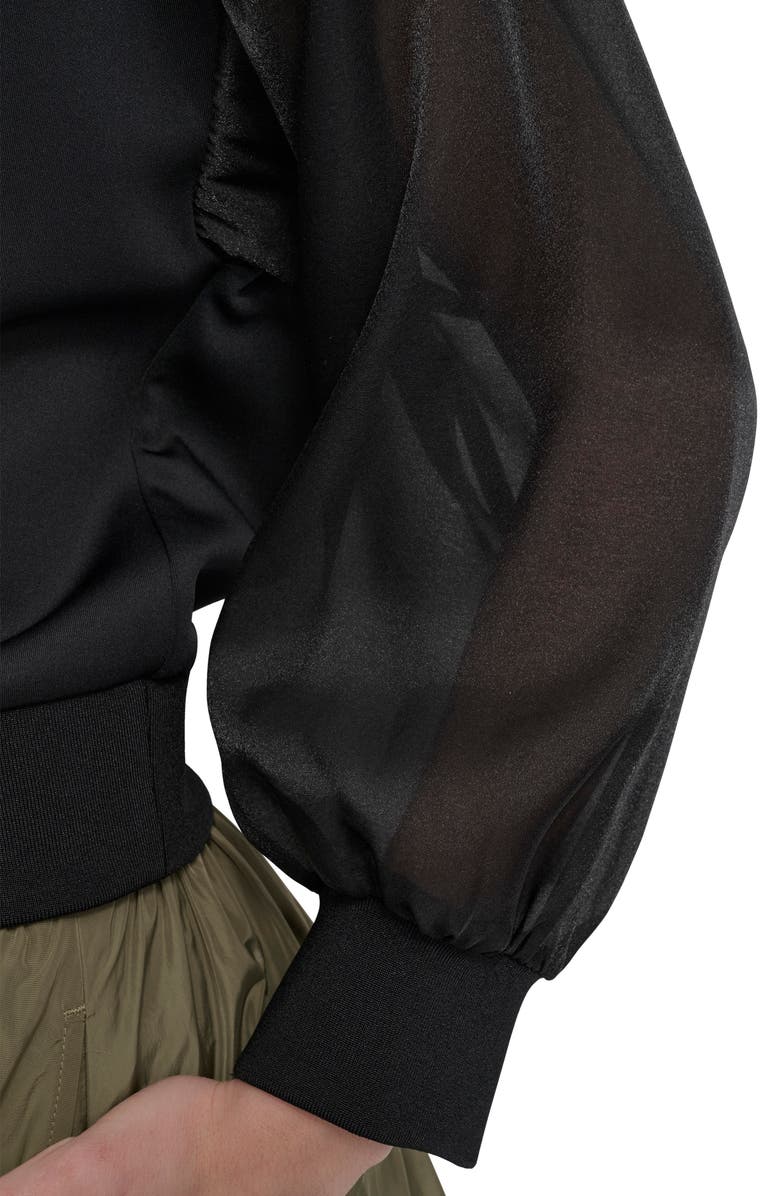 DKNY Organza Sleeve Crop Hoodie, Alternate, color, Black