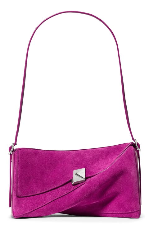 Deco Suede Twisted Flap Shoulder Bag