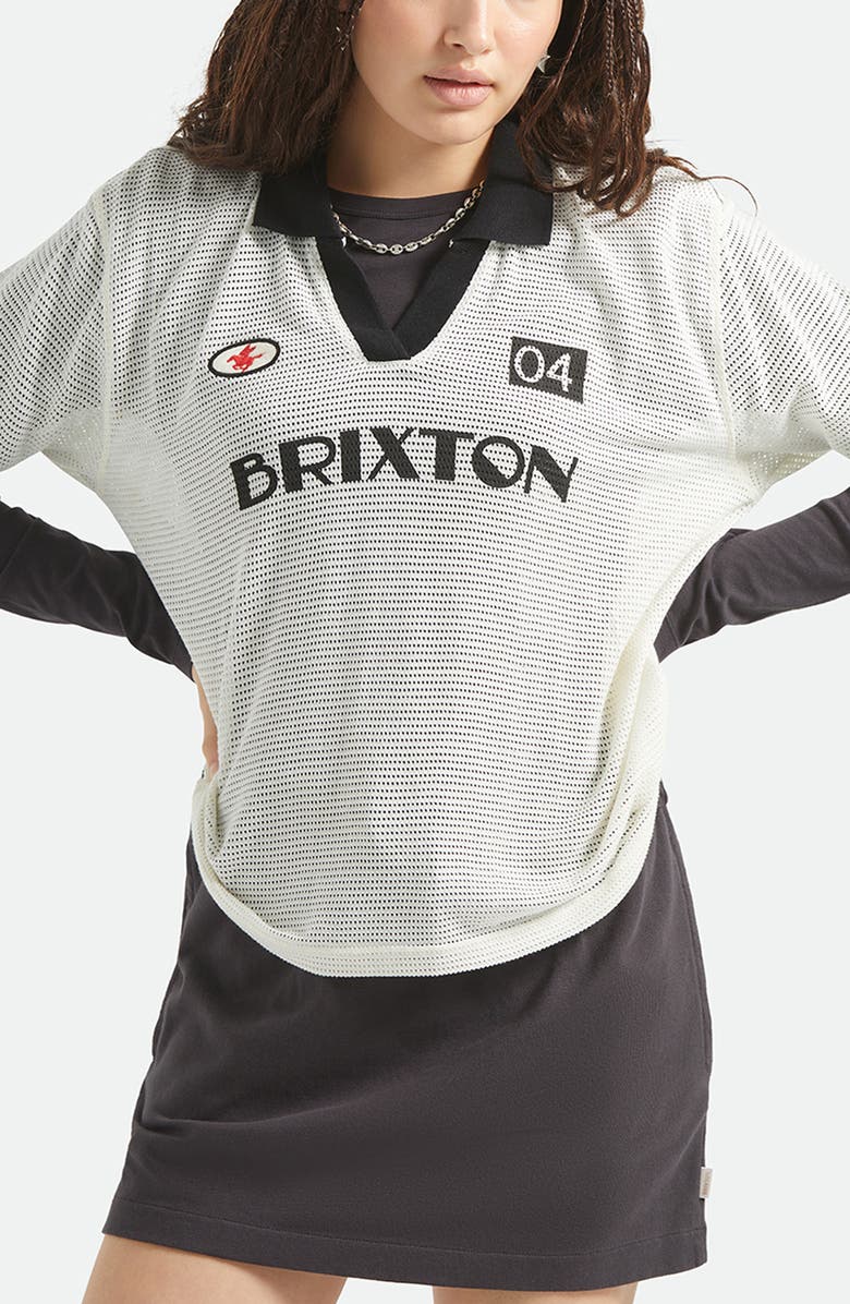 Brixton Varsity Johnny Collar Polo, Main, color, Off White/ Black