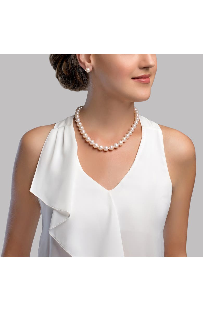 The Pearl Source 9.5-10.5mm White Freshwater Pearl Necklace - AAA Quality, Alternate, color, Yellow Gold Clasp