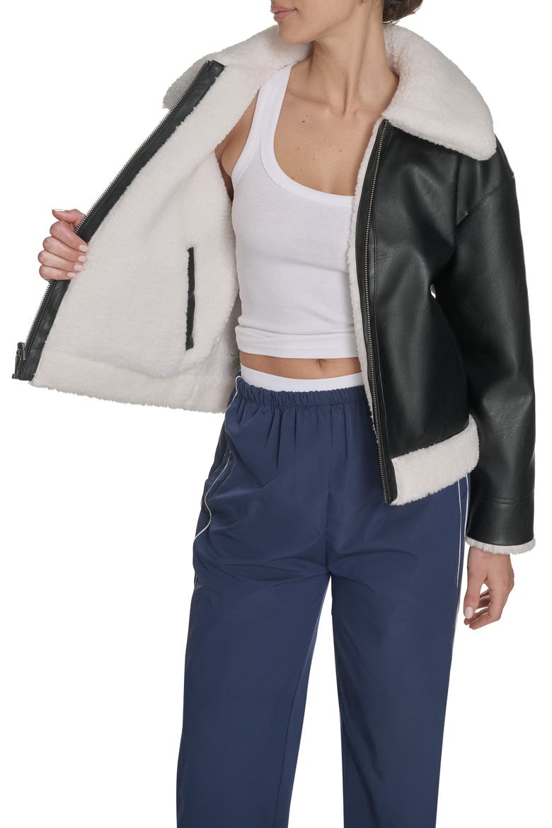 Reversible Faux Leather & Faux Shearling Jacket, Alternate, color, BLACK/ CREAM