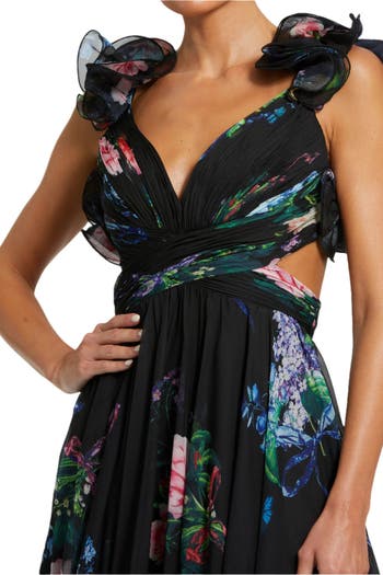【Mac Duggal】 ティアード フローラル カットアウト シフォン Mac Duggal Side Cut Out Tiered Floral Print Chiffon Ballgown