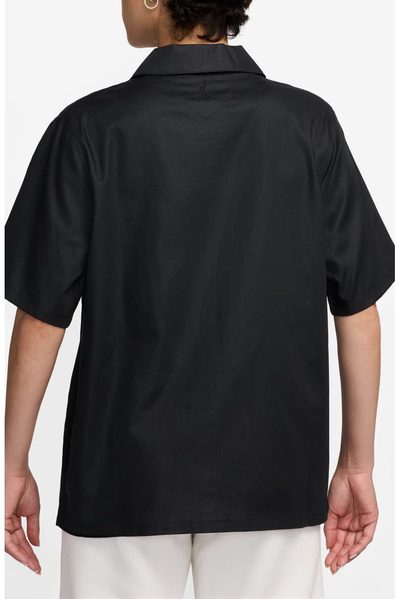 Rose Embroidered Cotton Camp Shirt, Alternate, color, BLACK