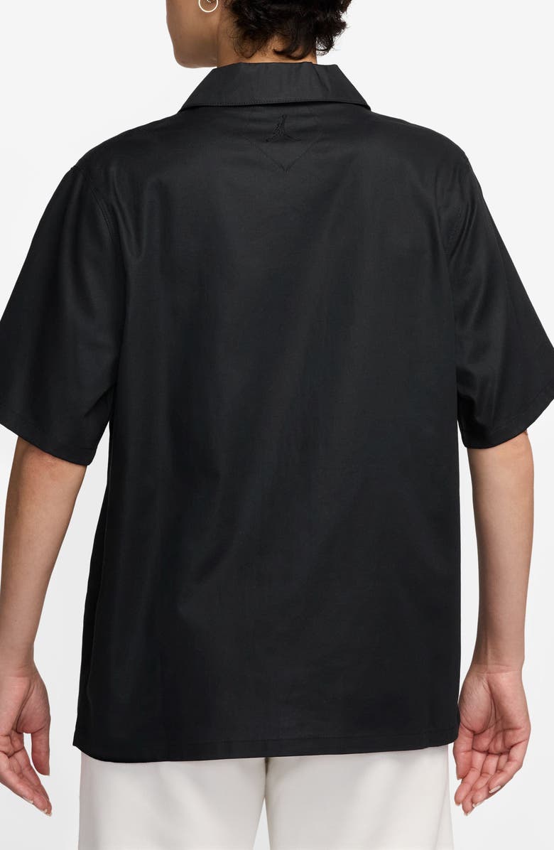 Jordan Rose Embroidered Cotton Camp Shirt, Alternate, color, Black