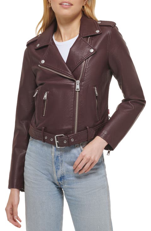 Faux Leather Fashion Belted Moto Jacket