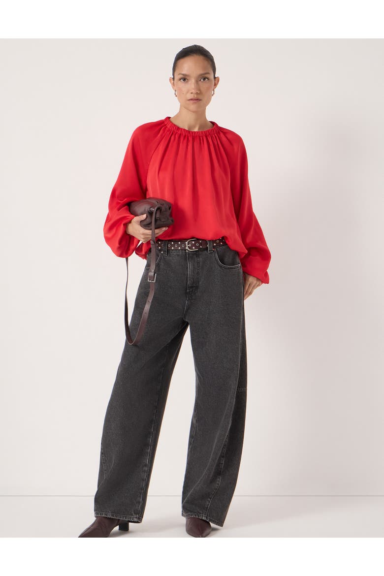 Satin Bubble Hem Top, Alternate, color, Fiery Red