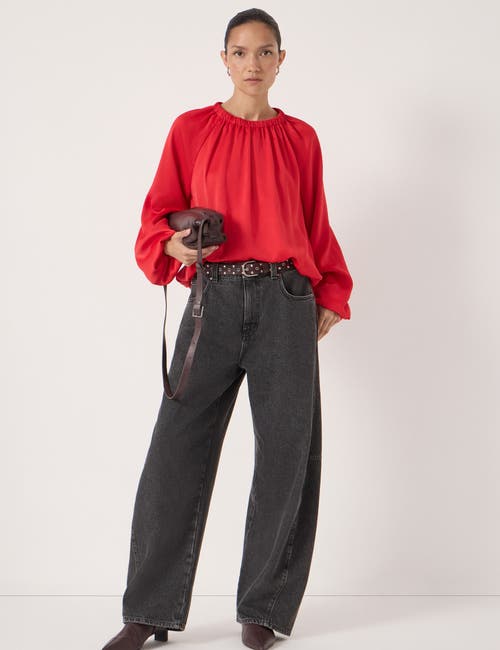 Hush Satin Bubble Hem Top In Red