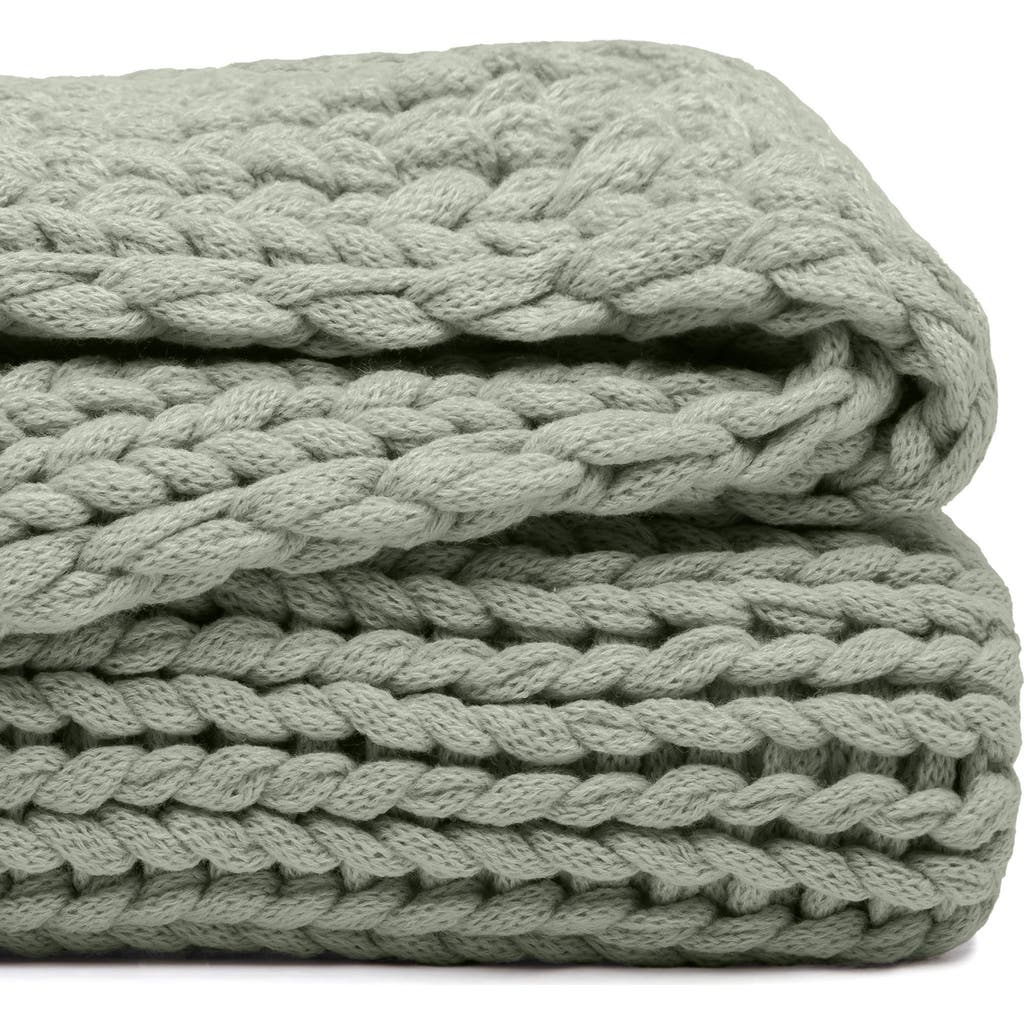 Homespun Chunky Knit Throw Blanket In Green