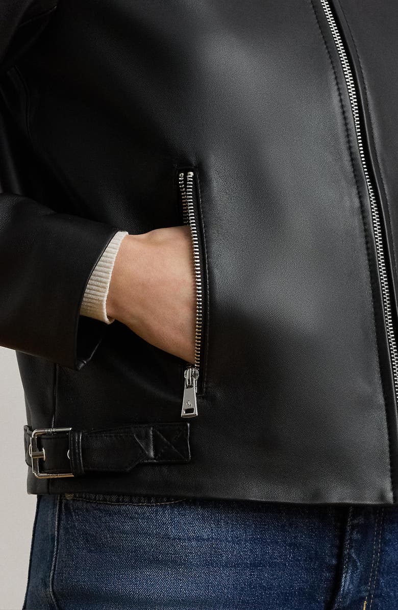 Lauren Ralph Lauren Lambskin Leather Jacket, Alternate, color, Black