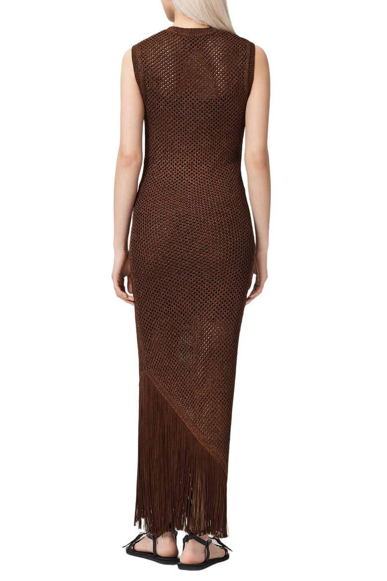 Jessie Sleeveless Fringe Trim Dress, Alternate, color, BURNT BROWN