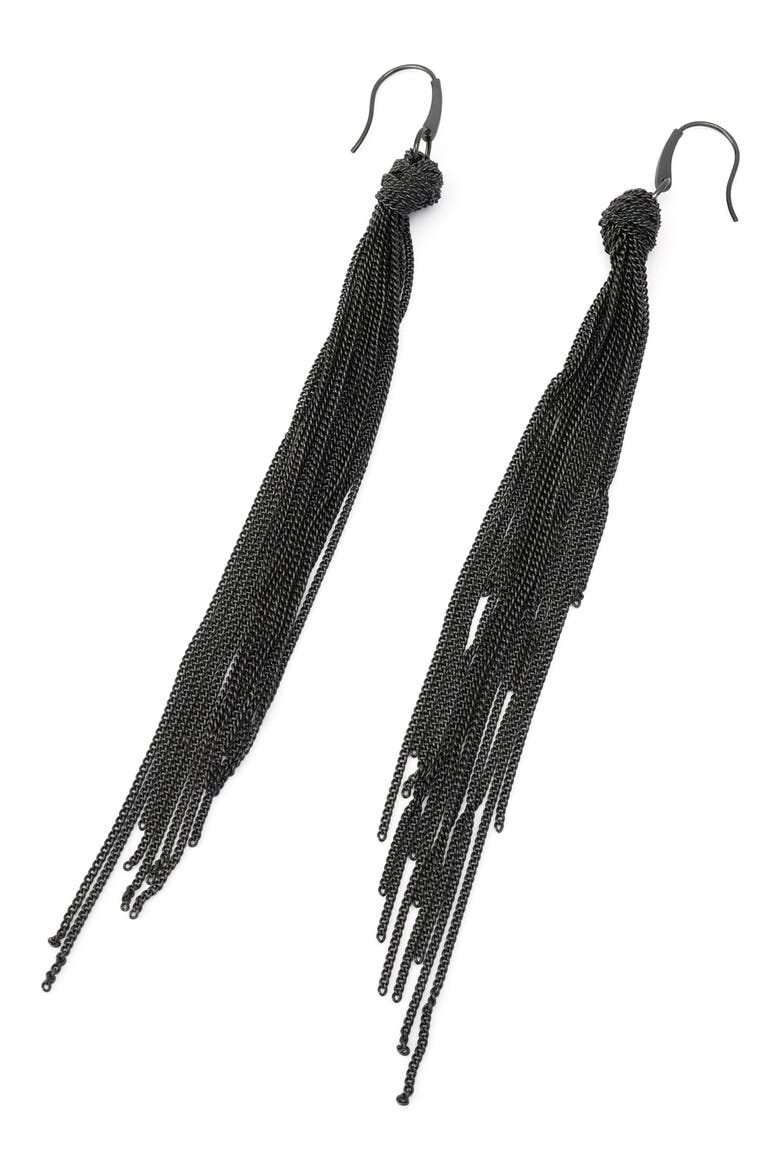 Noir Knot Linear Tassel Earrings, Alternate, color, WORN HEMATITE