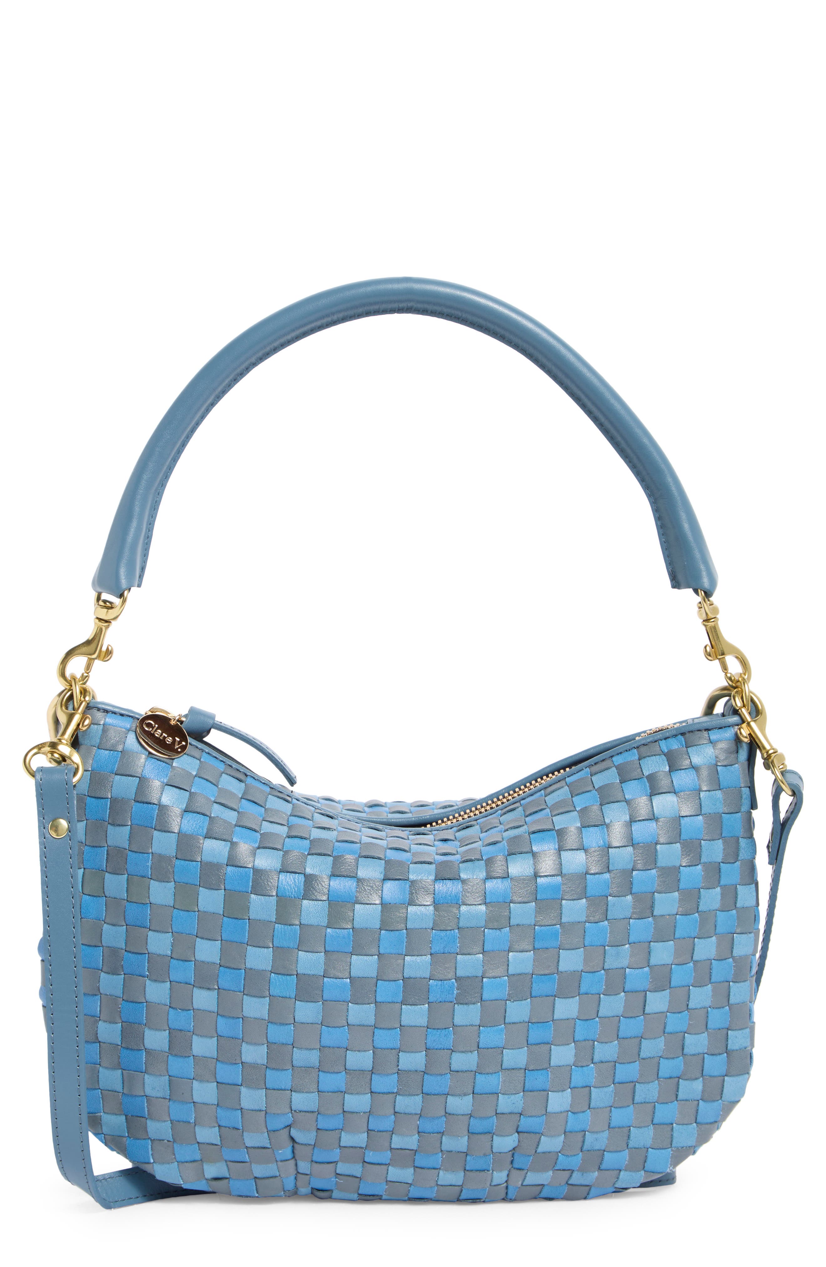 Clare V. Petit Moyen Woven Leather Messenger Bag, Alternate, color, 