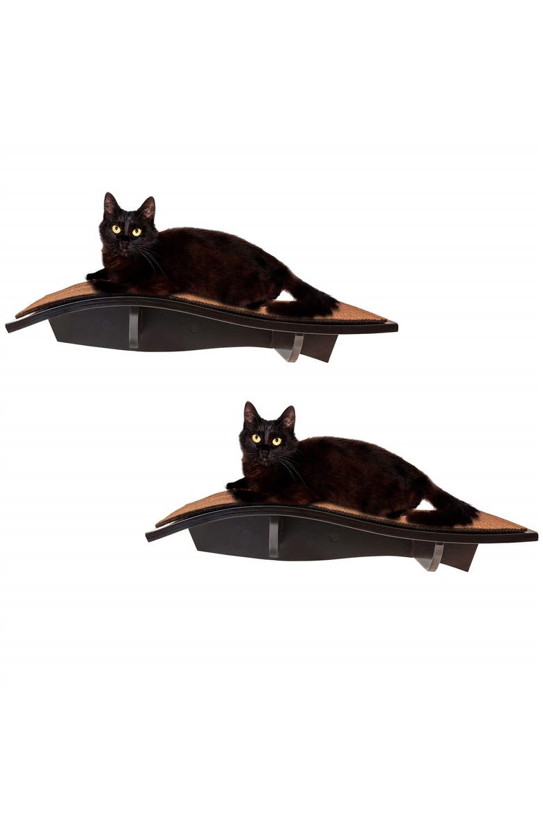 Arf Pets Cat Shelf, Wall-Mounted Curved Wooden Cat Perch - Holds Cats Up to 44 Lb, Main, color, Brown