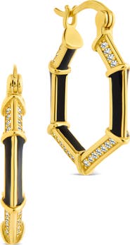 Sterling Forever Lina Enamel & Cubic Zirconia Hoop Earrings