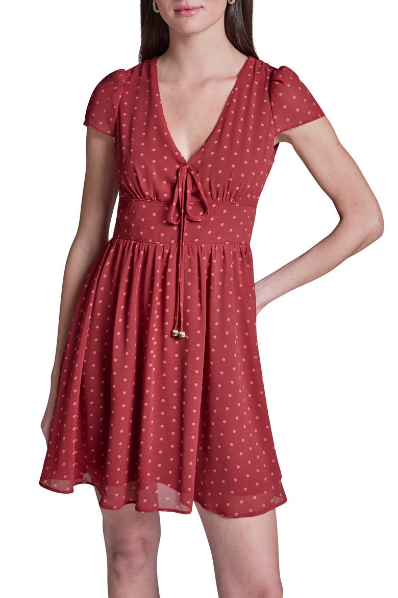 Polka Dot Short Sleeve Woven Dress, Alternate, color, TOSCANA CLAY