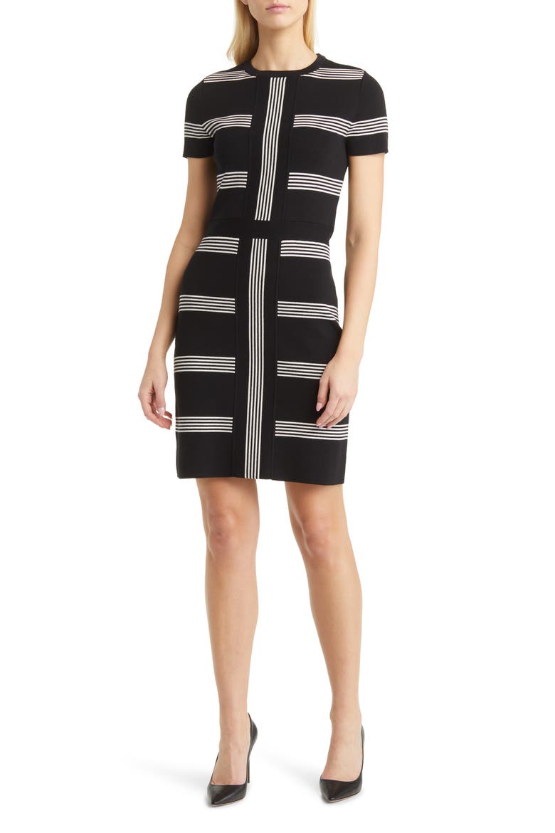 Stripe Cotton Blend Rib Dress, Main, color, ANNE BLACK/ANNE WHITE