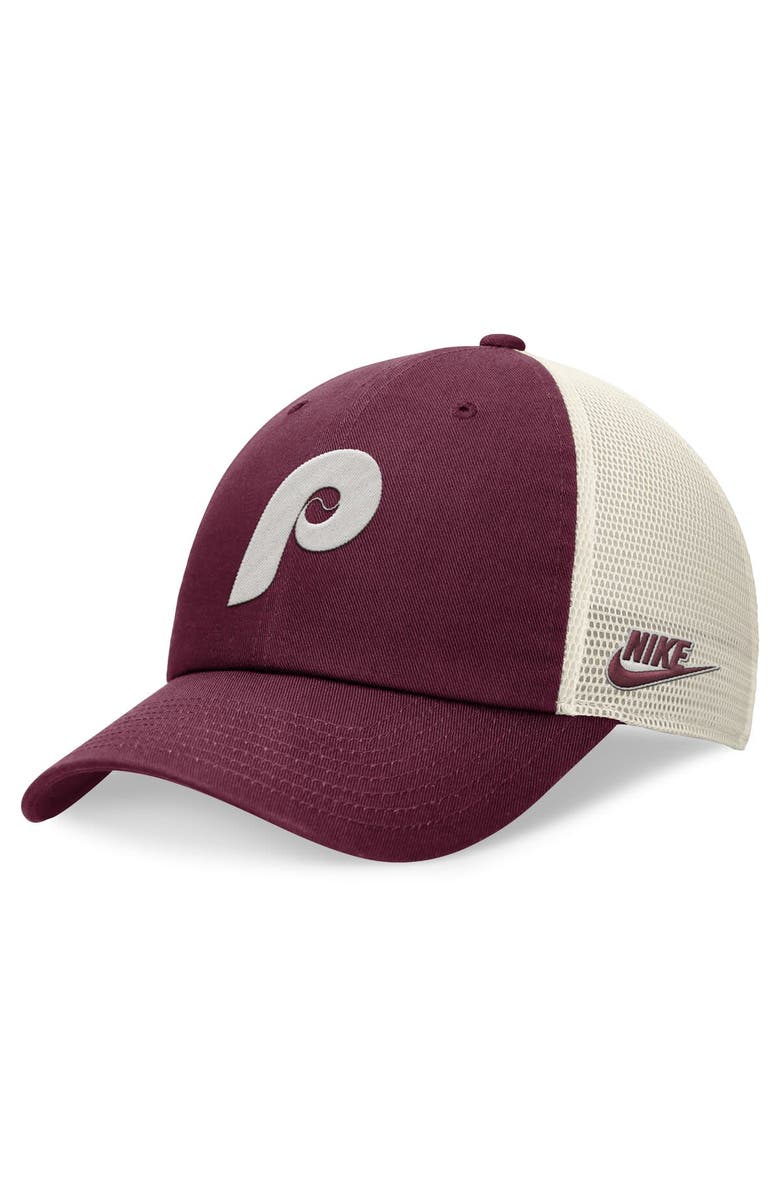 Nike Men's Nike Maroon Philadelphia Phillies Cooperstown Collection Rewind Club Trucker Adjustable Hat, Main, color, 