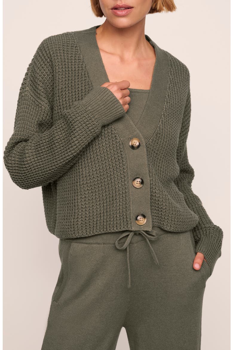 Waffle Knit Crop Cardigan, Main, color, SMOKEY OLIVE