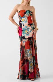 Marciano Roma Print Strapless Gown