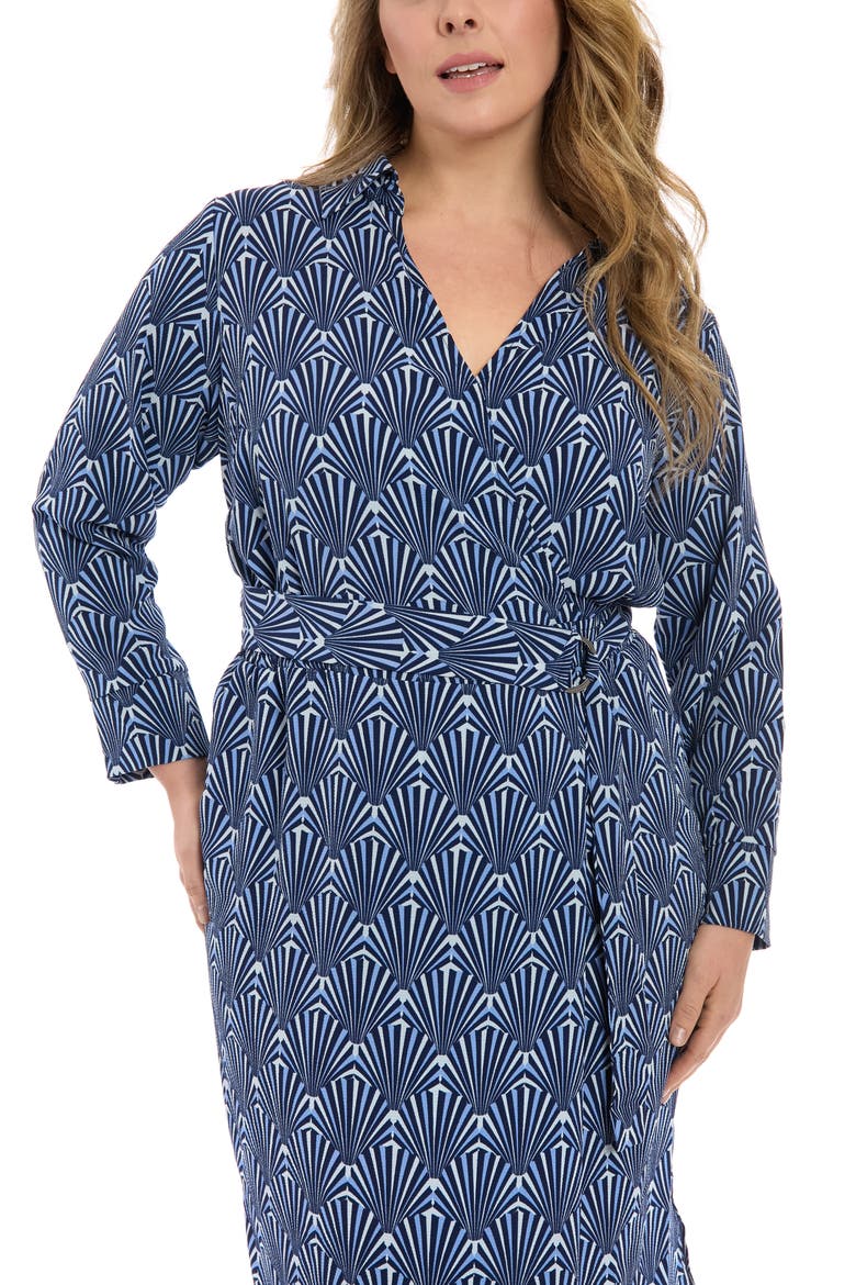 Collar Faux Wrap Midi Dress, Alternate, color, BLUE MULTI