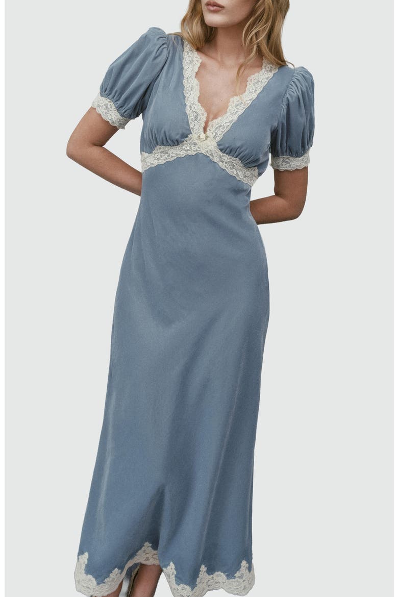 Sabrina Lace Trim Maxi Dress, Alternate, color, TEAL