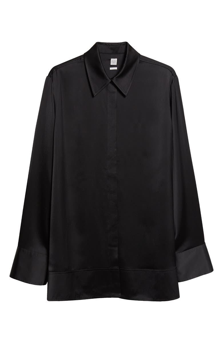 TOTEME Oversize Soft Tuxedo Button-Up Shirt, Main, color, Black