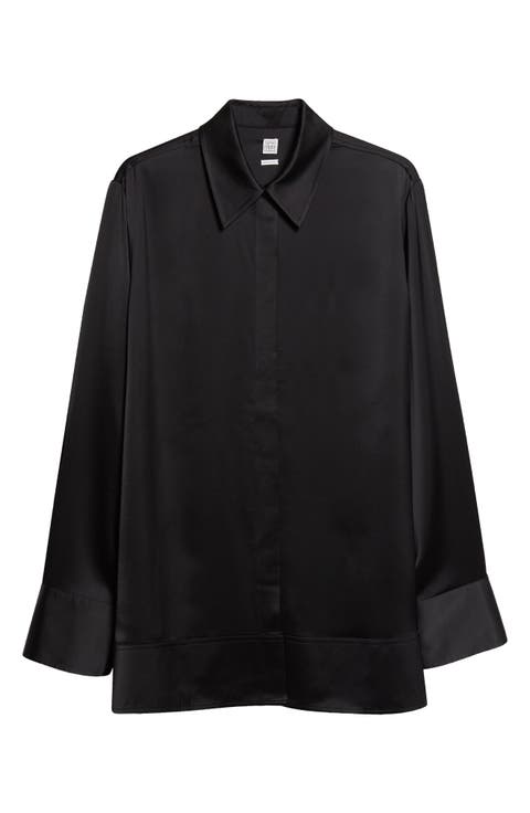 Oversize Soft Tuxedo Button-Up Shirt