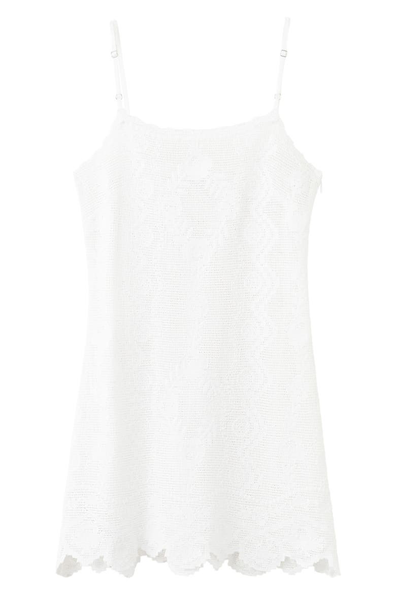 Scalloped Crochet Cotton Minidress, Main, color, WHITE