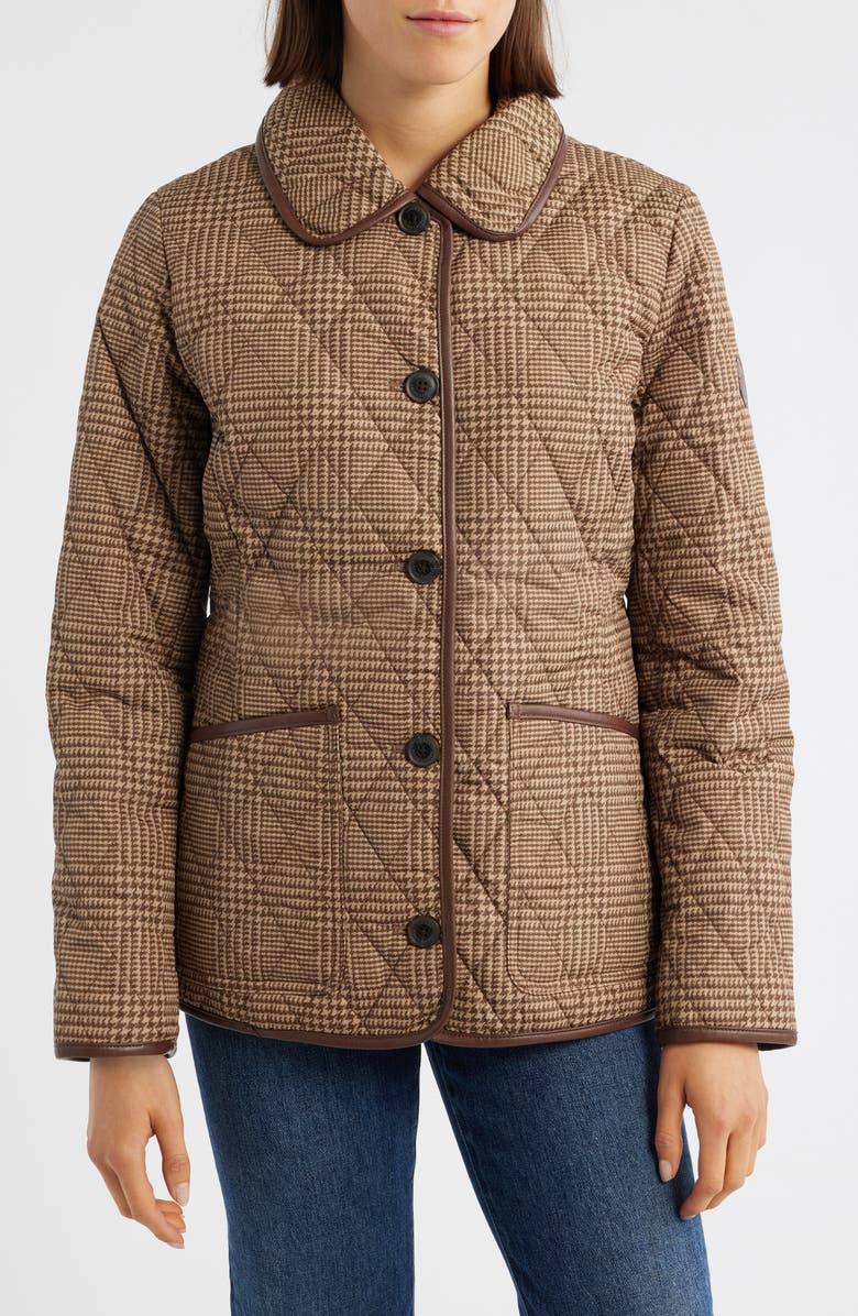 Lauren Ralph Lauren Houndstooth Check Quilted Coat, Alternate, color, Cognac Check