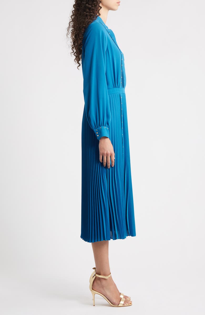 Elie Tahari The Alania Pleated Long Sleeve Midi Dress, Alternate, color, Blue Stone