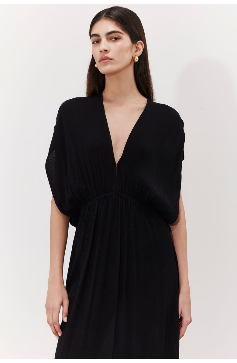 Gottex Beach Life Solena Crêpe V Neck Open Back Midi Dress Cover-Up, Alternate, color, Black