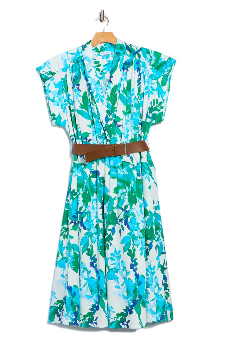 Belted Stretch Cotton Midi Dress, Alternate, color, KELLY MULTI