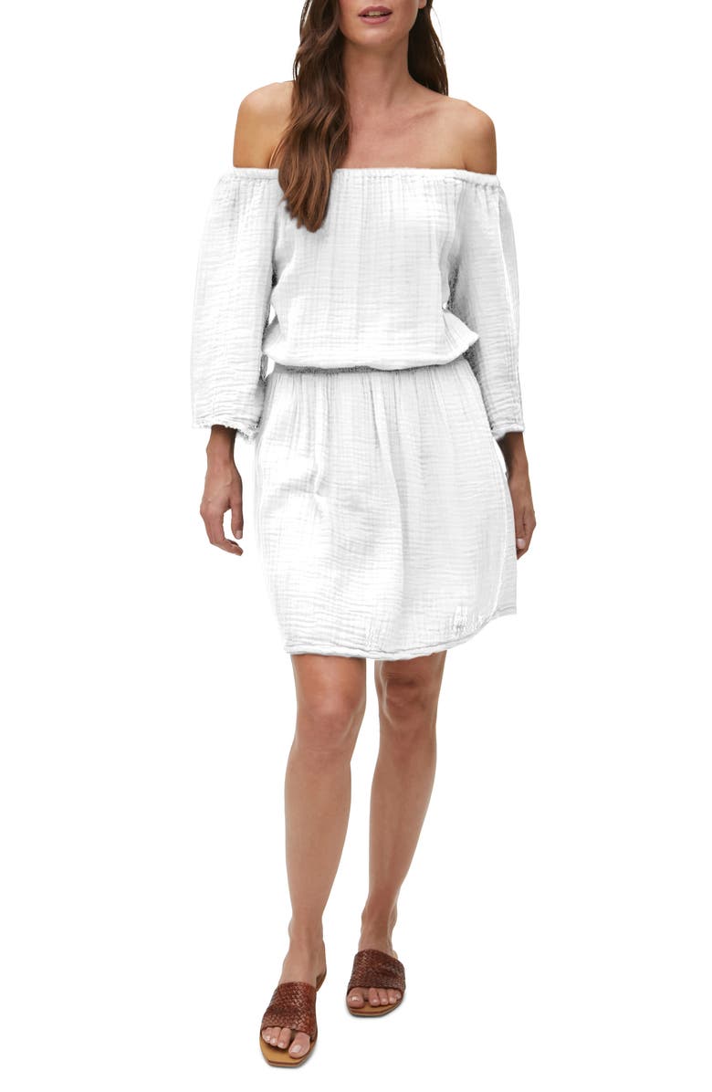 Michael Stars Fernanda Smocked Waist Long Sleeve Off the Shoulder Dress, Main, color, 