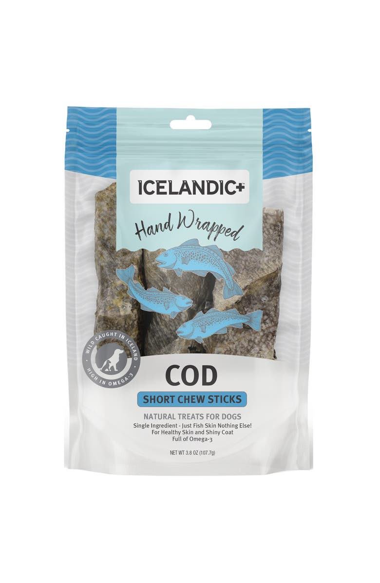 ICELANDIC+ Cod Skin 5" Short Hand Wrapped Dog Chew Stick, 3Pack, 2.8oz Bag, Main, color, Gray