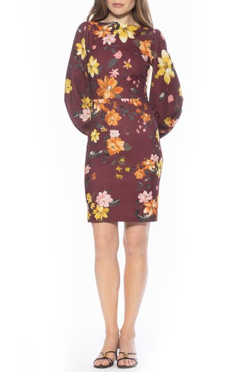 Alexia Admor Elowen Boatneck Long Sleeve Sheath Dress In Multi