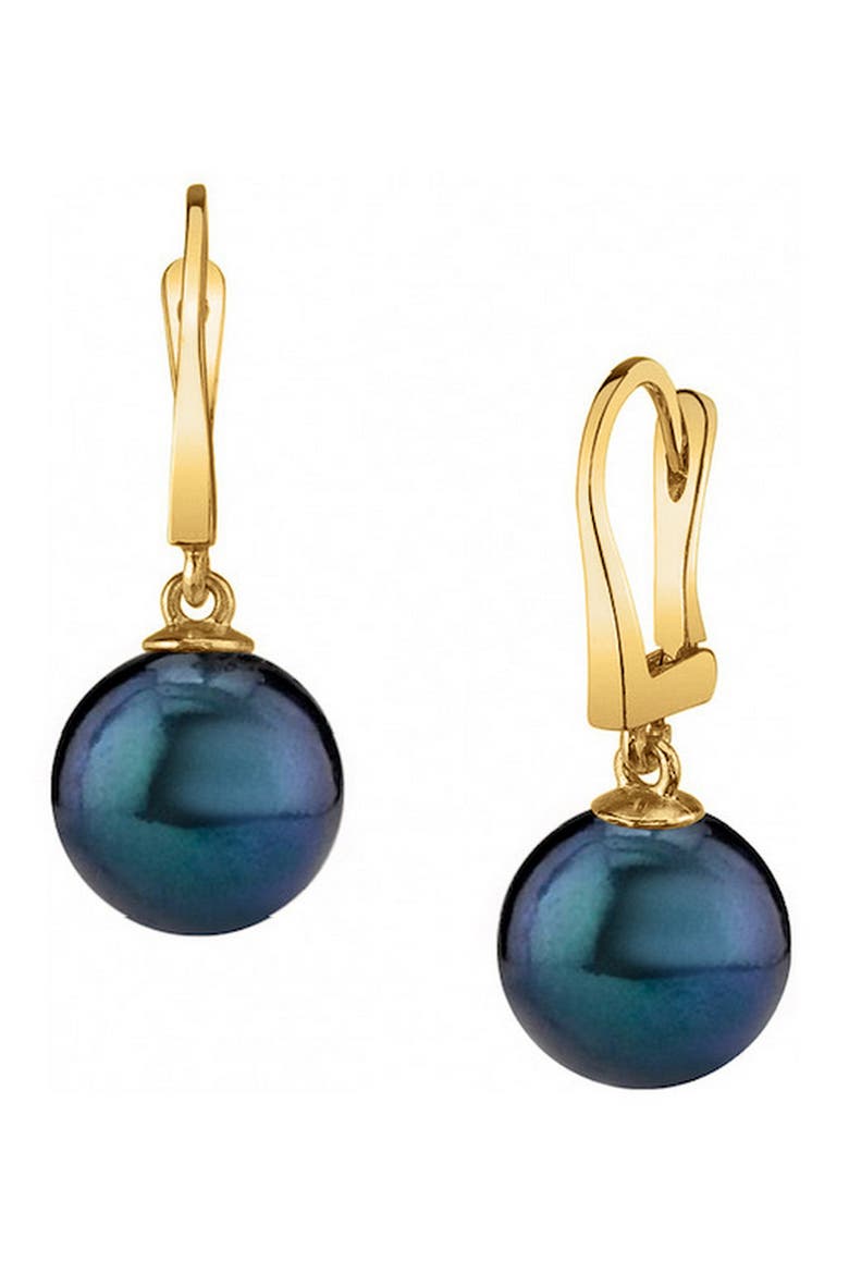 Black Freshwater Pearl Classic Elegance Earrings, Main, color, Yellow Gold