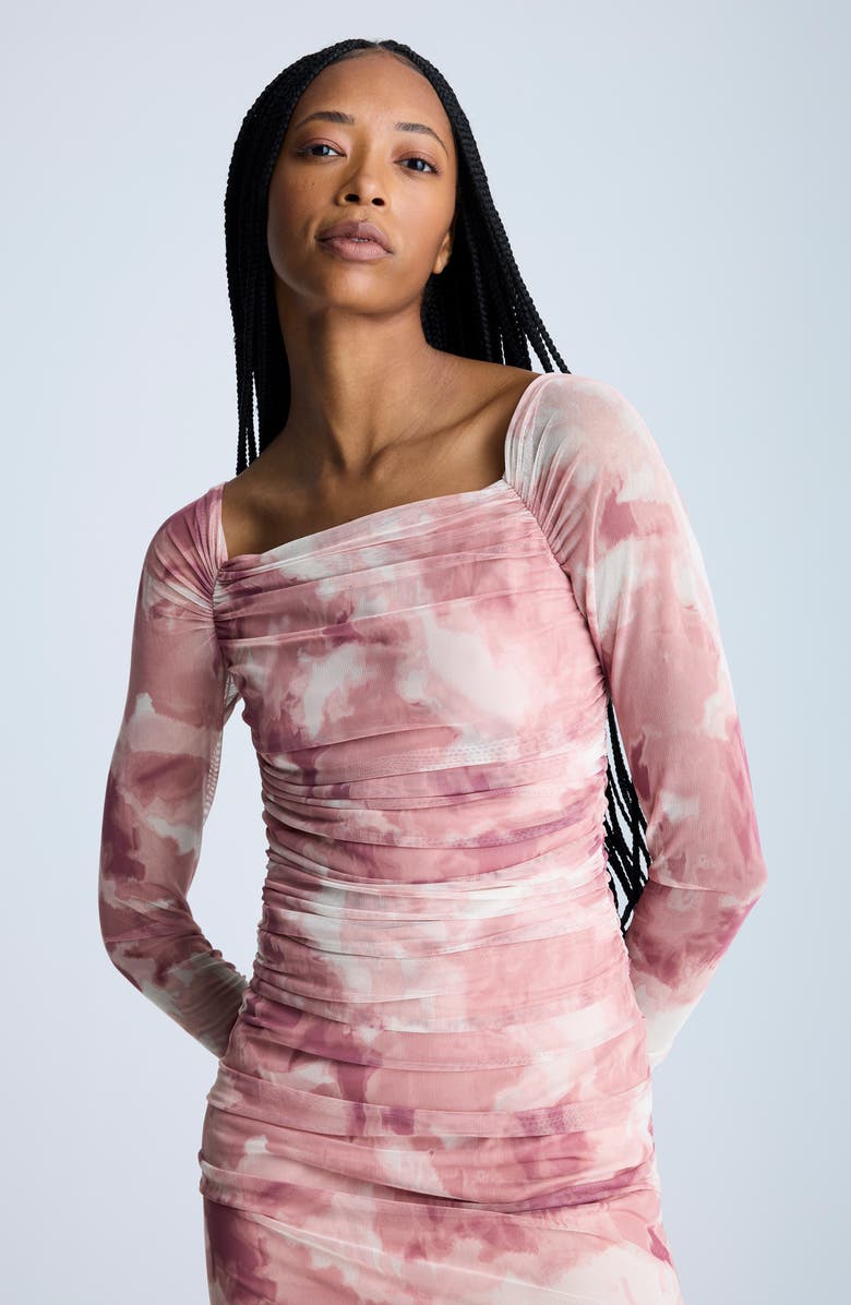 Kenneth Cole Long Sleeve Ruched Minidress, Alternate, color, Vintage Rose Multi