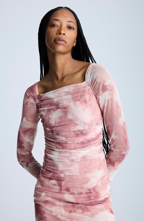 Kenneth Cole Long Sleeve Ruched Minidress In Vintage Rose Multi