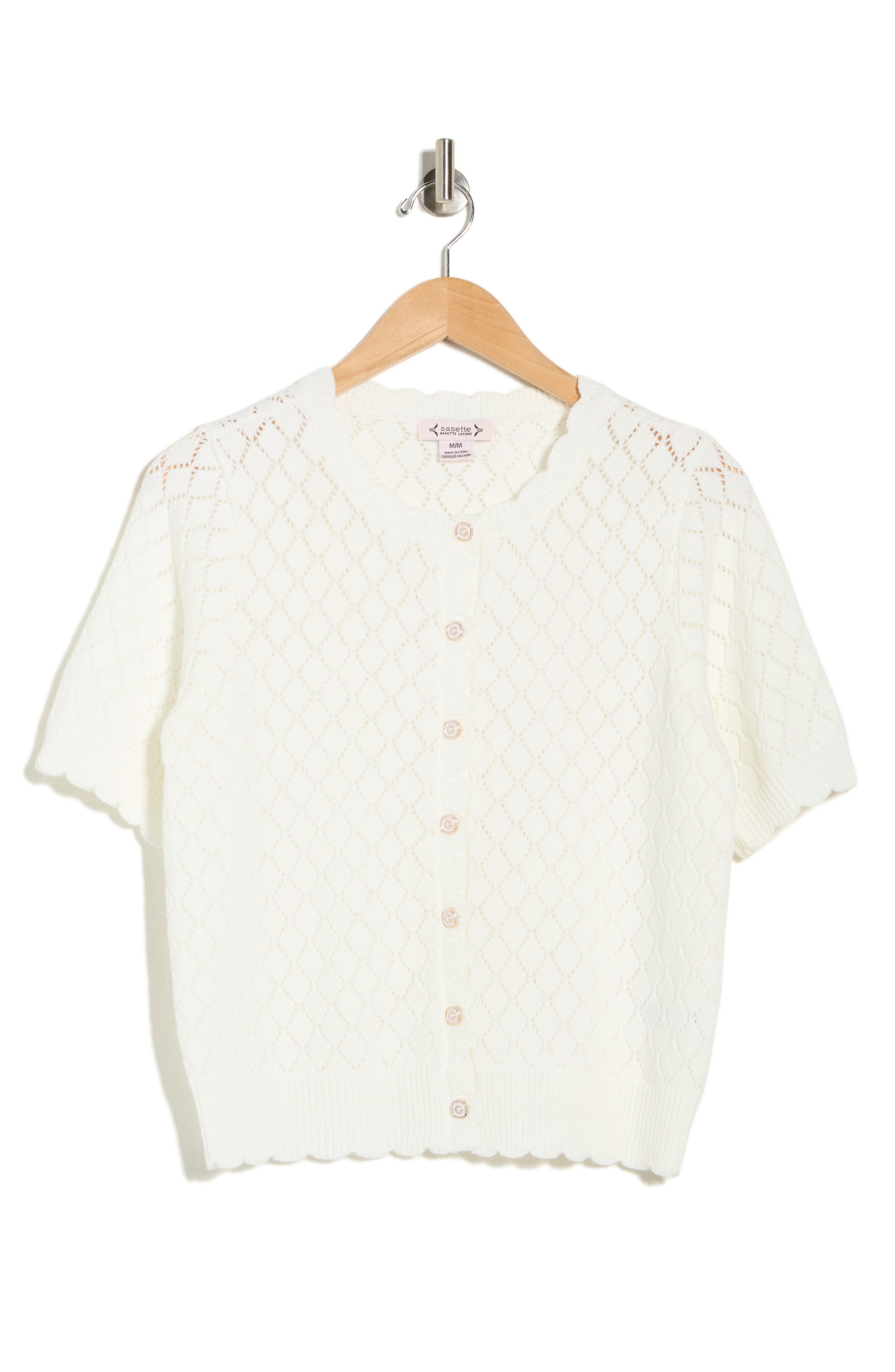 Nanette Lepore Pointelle Short Sleeve Cardigan