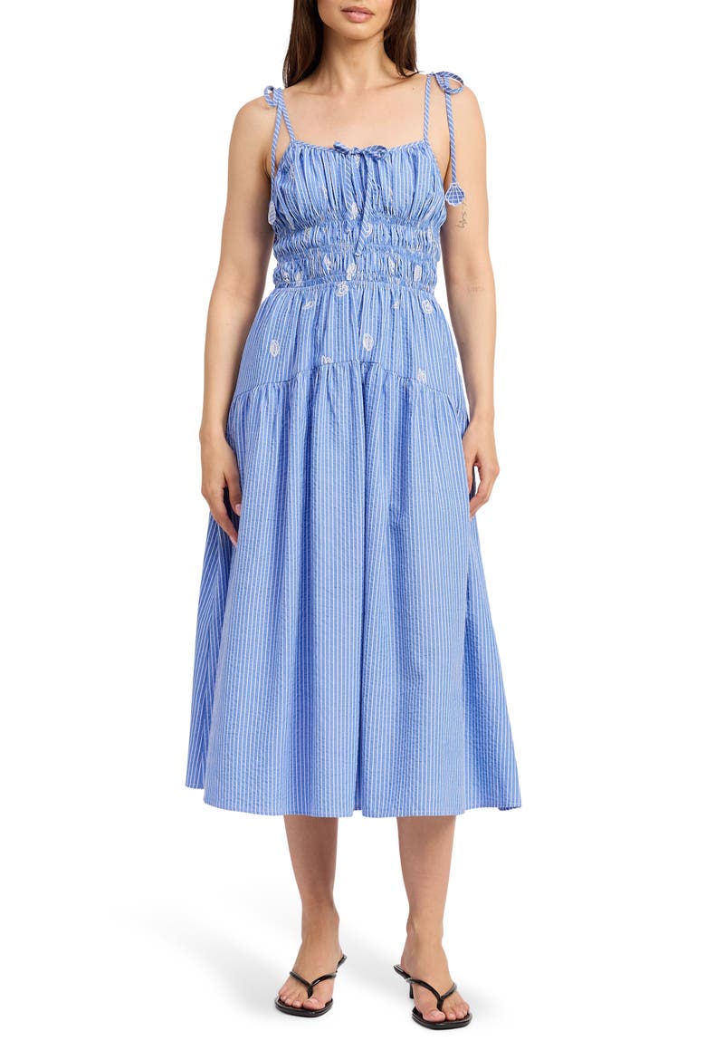 Amelie Embroidered Stripe Sundress, Main, color, BLUE WHITE