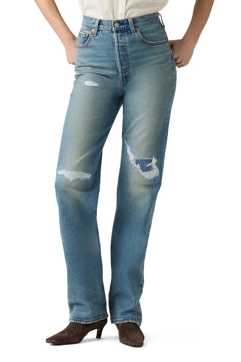 Ribcage Rip & Repair High Waist Straight Leg Jeans, Main, color, WHOLE NAME