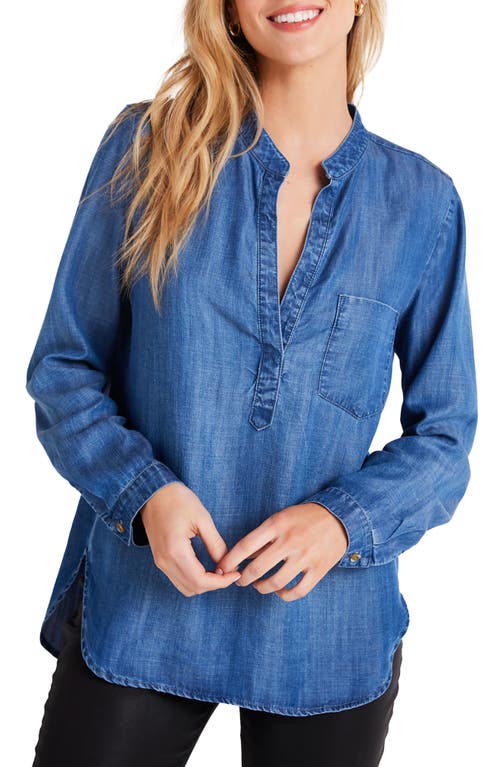 Bella Dahl Long Sleeve Pocket Henley Top In Moonlit Haze In Blue