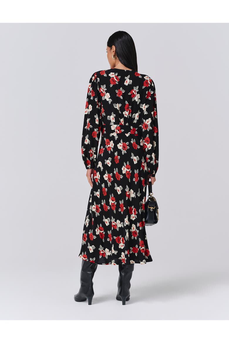 Gracie Floral V Neck Midi Dress, Alternate, color, Black Flower