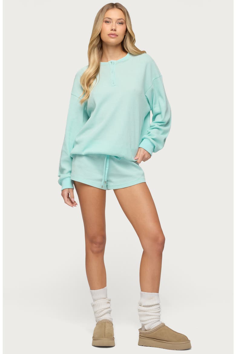 Baila Waffle Knit Drawstring Shorts, Alternate, color, AQUA