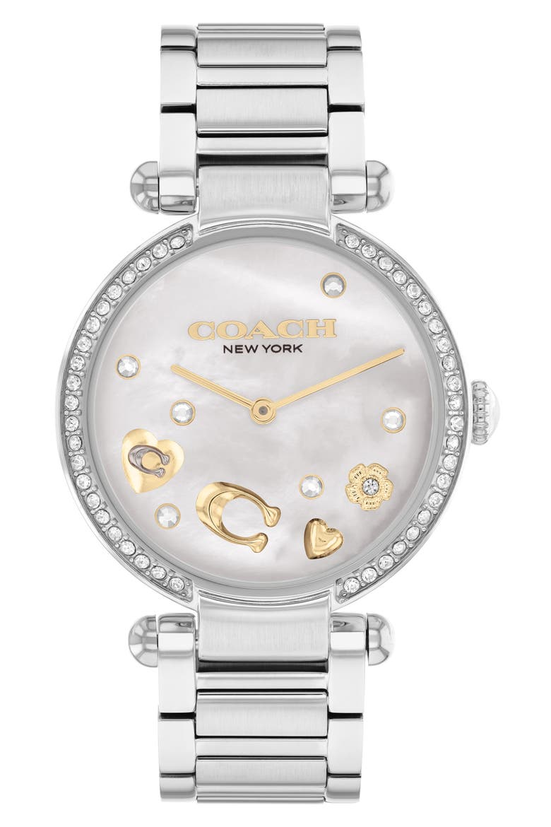 Cary Crystal Bracelet Watch, 34mm, Main, color, SILVER/ MOTHER OF PEARL