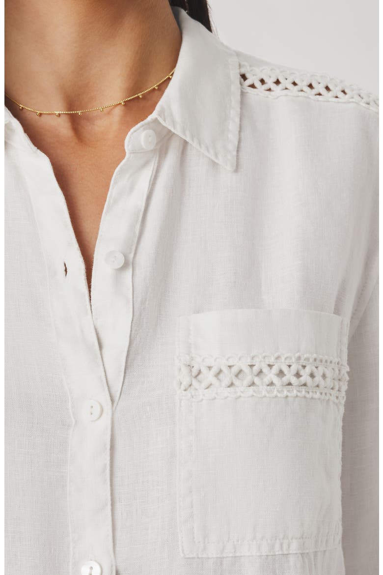 Stella Linen Button Down Shirt, Alternate, color, WHITE
