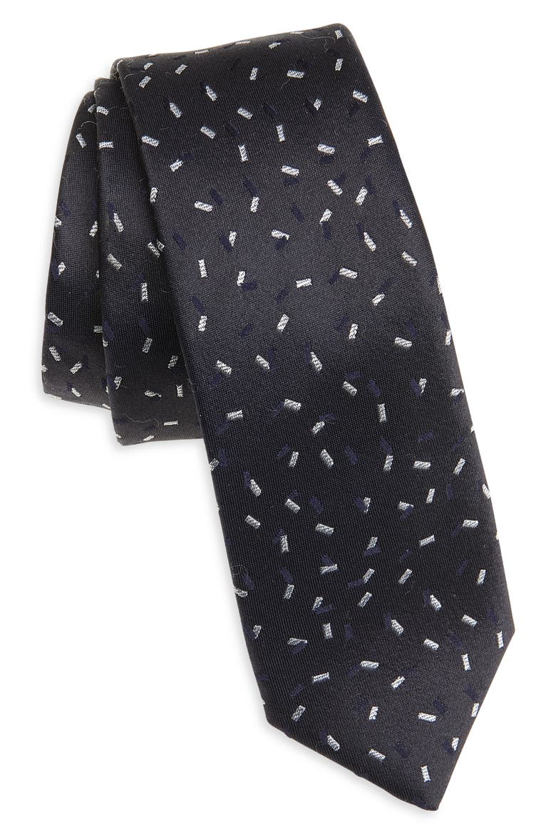 Print Silk Tie, Main, color, DK BU