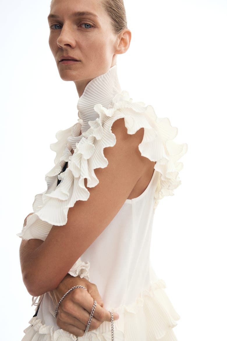 Flounce-Trimmed Tie-Front Blouse, Alternate, color, Cream