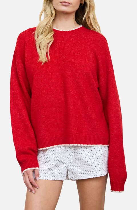 Contrast Trim Crew Sweater